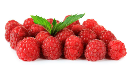 Ripe sweet raspberries isolated on white