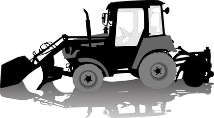 Vector silhouette of a tractor of road service
