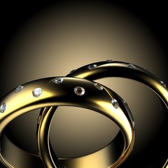 Gold Wedding Ring with diamond. Holiday symbol