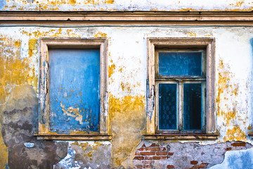 Old house wall with window and window frame