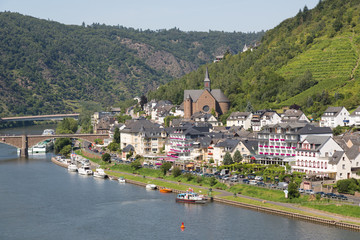 Aerial cityview of Cochem along river Moselle in Germany