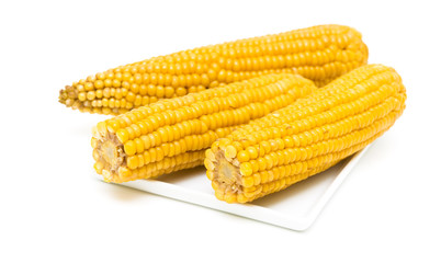 boiled corn isolated on white background