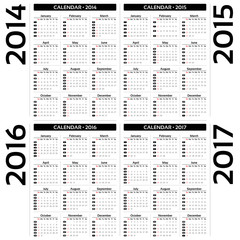 Calendar 2014, 2015, 20126, 2017 - EPS10 vector