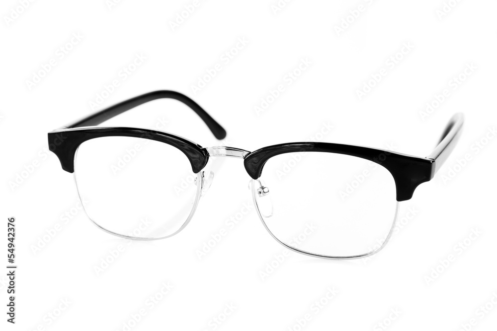 Wall mural Black Eye Glasses Isolated on White.  black glasses on a white b