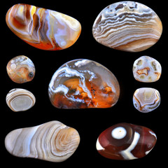 Agates collage on black background
