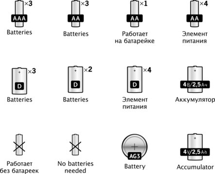 White 3-D tech icons set: batteries