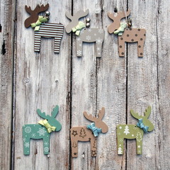 Weihnachtskarte - kleine Elche auf Holz - süße Weihnachtsdekoration