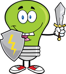Green Light Bulb Guarder With Shield And Sword