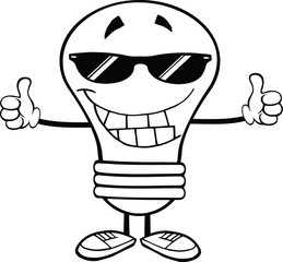 Outlined Light Bulb With Sunglasses Giving A Double Thumbs Up