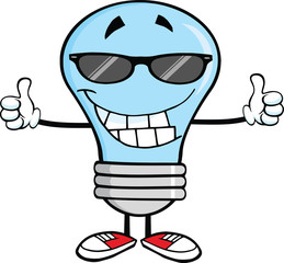 Blue Light Bulb With Sunglasses Giving A Double Thumbs Up