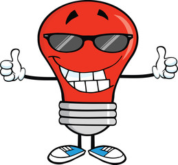 Smiling Red Light Bulb With Sunglasses Giving A Double Thumbs Up