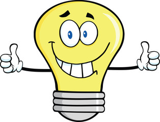 Smiling Light Bulb Character Giving A Double Thumbs Up