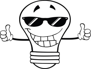 Outlined Light Bulb With Sunglasses Giving A Double Thumbs Up