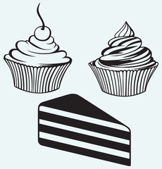 Chocolate cake isolated on blue background