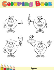 Coloring Book Page Apples Cartoon Character 4