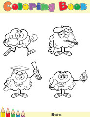 Coloring Book Page Brain Cartoon Character 2