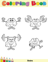 Coloring Book Page Brain Cartoon Character 3