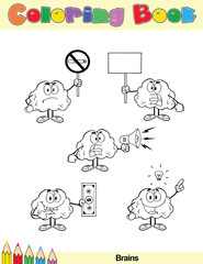 Coloring Book Page Brain Cartoon Character 7