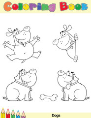 Coloring Book Page Dogs Cartoon Character 2