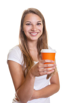 Laughing girl with a cup of coffee