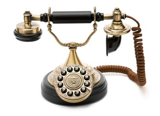 Old vintage telephone isolated on white background