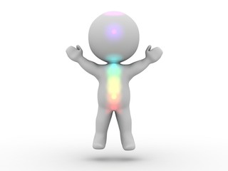 3D Man Spiritual Meditation Levitating with Luminous Chakras