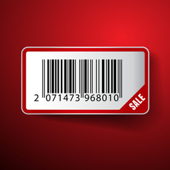 Barcode sticker with SALE tag. Vector