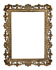 Old gold  picture frame, isolated on white background