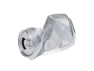 Broken soda can isolated on white background.