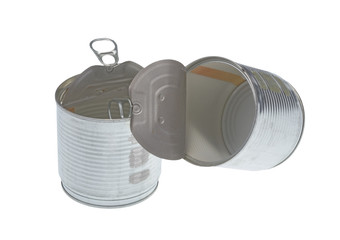 Two open tins isolated on white background