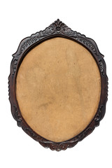 Naklejka premium vintage wood oval shaped frame on white background with clipping