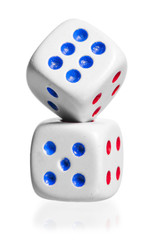 two white dice stand by each other