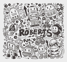 doodle robot element, illustrator line tools drawing