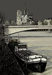 Papier Peint photo Illustration Paris Paris - Ile de la cite - barges