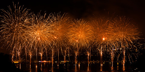 Fireworks over the city of Annecy in France for the Annecy Lake