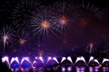 Obraz premium Fireworks over the city of Annecy in France for the Annecy Lake