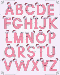 retro latin alphabet in santa caps