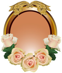 frame with five tea rose flowers