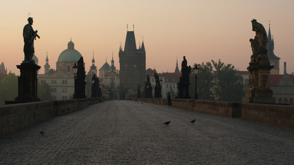 Morning Charles bridge in Prague