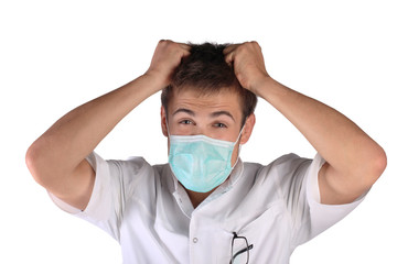 Angry doctor in face bondage