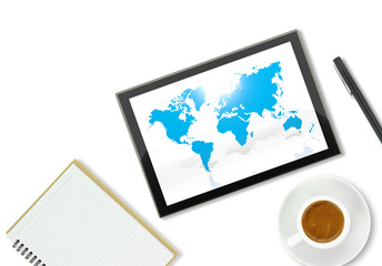 Tablet computer with world map