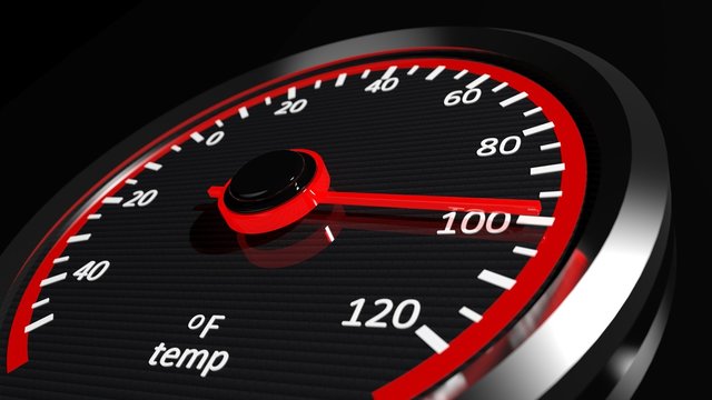 Temperature meter shows high temperatures