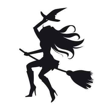Halloween Hexe auf Besen