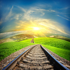 Railway in mountain fields