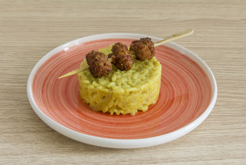 creative plate, rice cabbage and pork meatballs