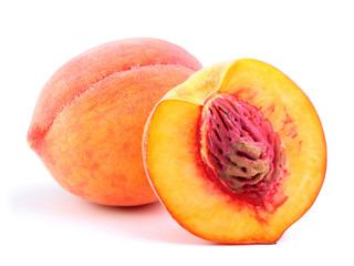 Juicy peaches on white