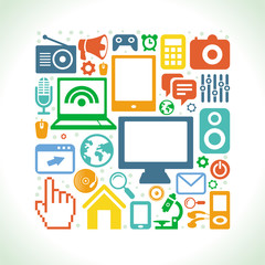 Vector set of technology icons in flat  style