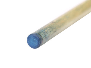 Blue end of wooden cue.