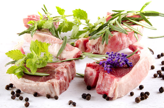 lamb chops and herbs