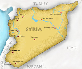 Cartina della Siria disegnata a mano e paesi confinanti